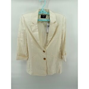 Tahari Women Cream Linen Blend Single Button Blazer Jacket Size 4 Work Casual